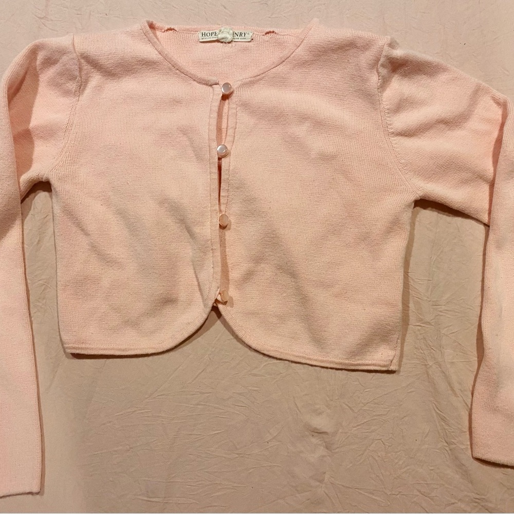 Organic Cotton Cropped Curved Hem Cardigan (Pink)